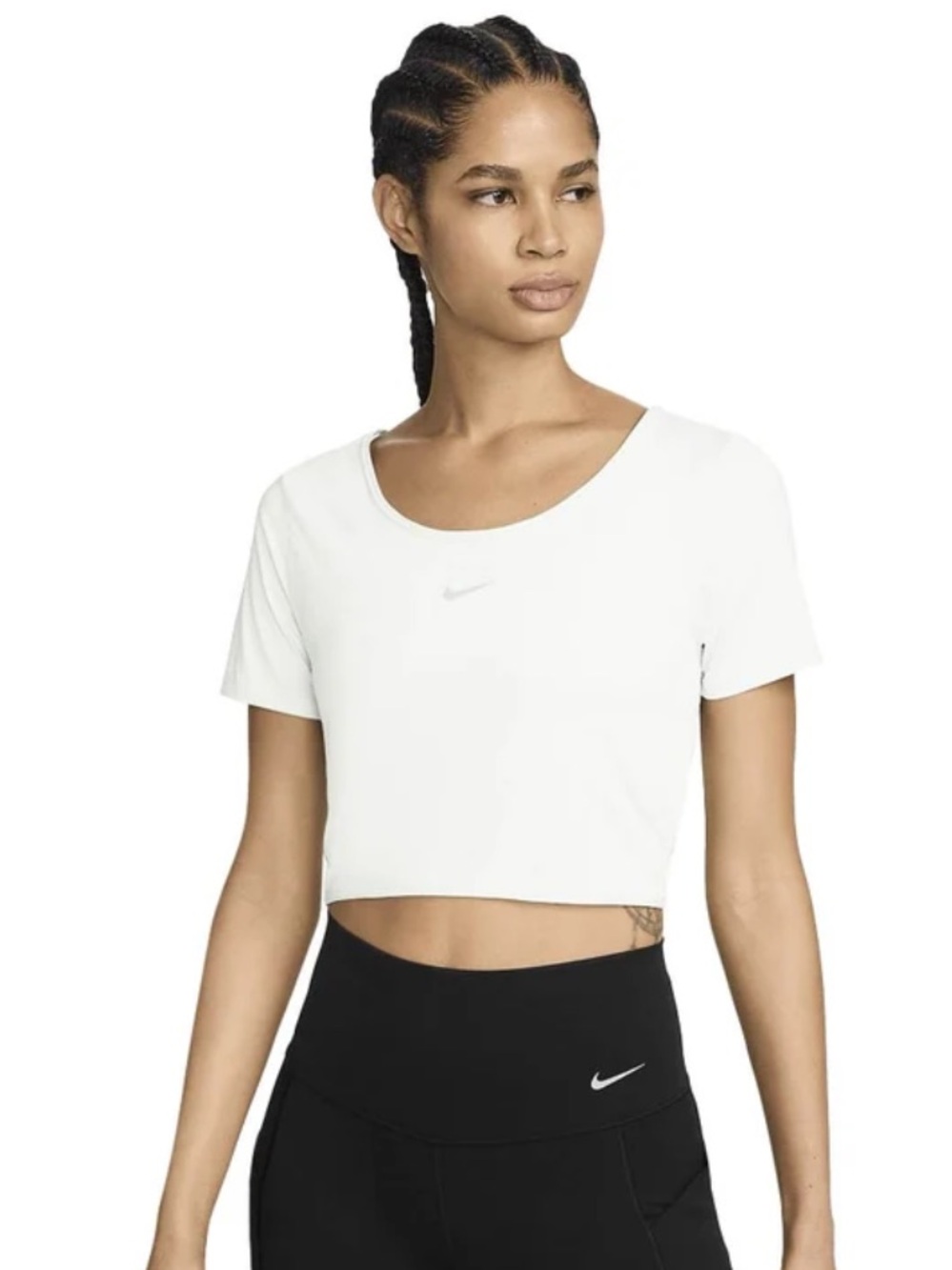 Nike Women's Dri-Fit Short Sleeve Cropped Twist Top White FN2851 100